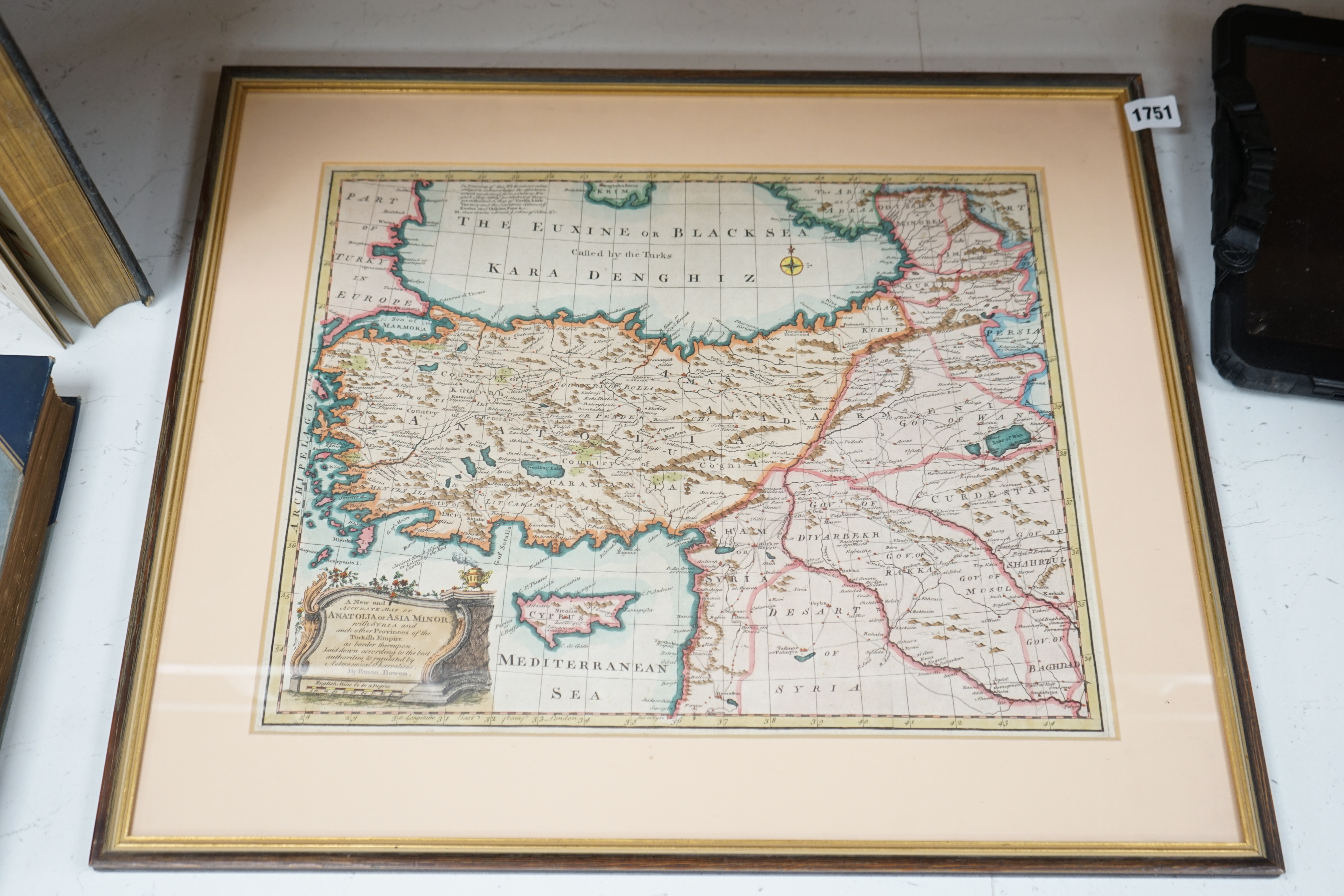 After Emanuel Bowen (1694-1767), hand coloured engraved map of Anatolia or Asia Minor, 35 x 43cm. Condition - fair, some light discolouration commensurate with age